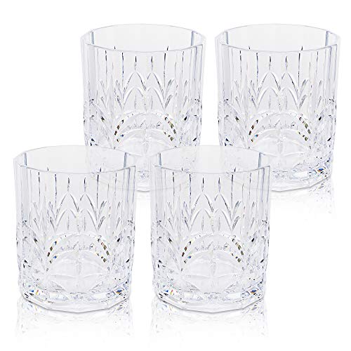 BELLAFORTE Tritan Plastic Whiskey Glasses Set of 4, 13oz Unbreakable Wine Glasses, Shatterproof Crystal Cut Drinking Glasses for Old Fashioned, Cocktails - BPA Free - Dishwasher Safe - Clear - color: Clear