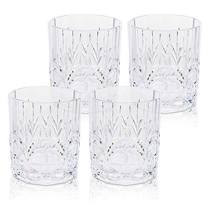 BELLAFORTE Tritan Plastic Whiskey Glasses Set of 4, 13oz Unbreakable Wine Glasses, Shatterproof Crystal Cut Drinking Glasses for Old Fashioned, Cocktails - BPA Free - Dishwasher Safe - Clear - color: Clear