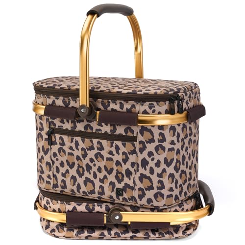 Picnic Basket, 22L Insulated Cooler Foldable, Thick, Leopard Print - color: Leopard Print, size: Medium