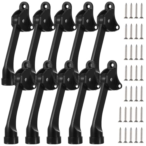 10 Pcs Zinc Alloy Door Stoppers for Bottom, Kickdown Door Stoppers with Rubber Tip, Door Mounted Door Stops Hold Door Open, Black Door Holder for Home Office