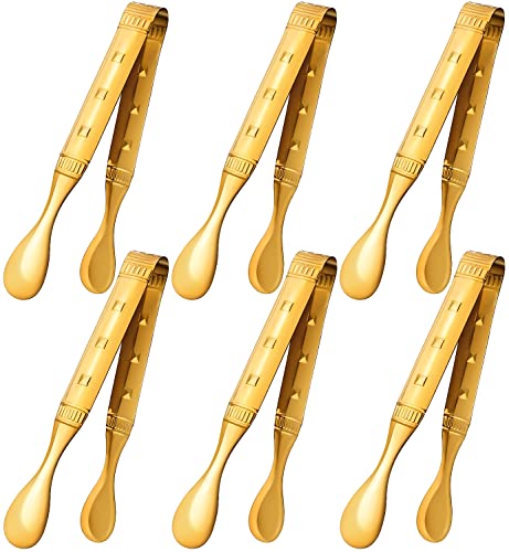 6-Pieces 6 Inch Gold Mini Tongs for Appetizers, Gold Serving Utensils for Serving Appetizers, Ice, Sugar - color: Gold