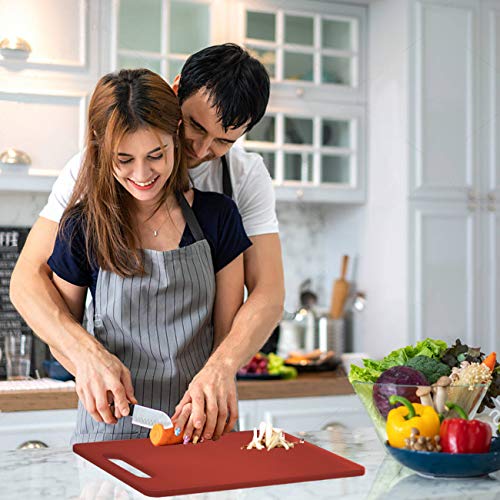 Fotouzy Plastic Utility Cutting Board with Handles, Food Safe PP Material, BPA Free, Dishwasher Safe, Thick Chopping Board, Large Size, Easy Grip Handle, for Kitchen (Red),15.5 x 10" - color: Red