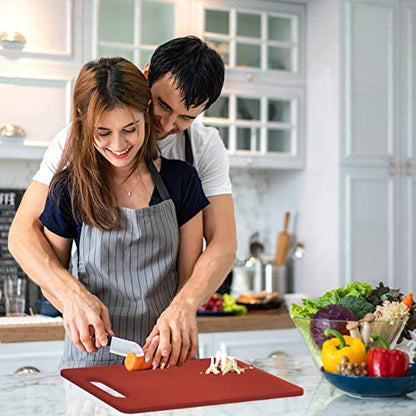 Fotouzy Plastic Utility Cutting Board with Handles, Food Safe PP Material, BPA Free, Dishwasher Safe, Thick Chopping Board, Large Size, Easy Grip Handle, for Kitchen (Red),15.5 x 10" - color: Red