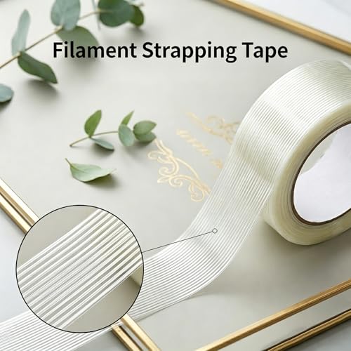 Heavy Duty Clear Packing Tape, 2 Inch x 35 Yards 2 Rolls Strapping Tape, 5.5 Mil Reinforced Fiberglass Tape for Heavy Carton Sealing, Transparent Filament Tape for Bundling and Shipping - size: 2Roll: 2 Inch x 35y