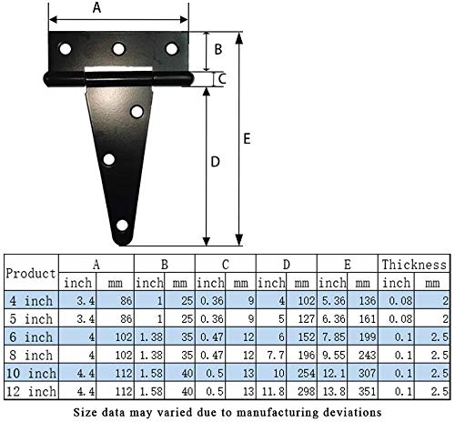 T-Strap Shed Hinge Gate Strap Heavy Duty Hinge Door Barn Gates Hinges (6, 6 inch) - size: 6 Inch