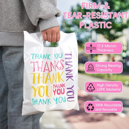 9x12 White Thank You Bags for Small Business with Colorful Font, 100PCS - color: Colorful Thank You Bags