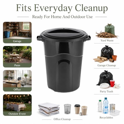 32 Gallon Heavy Duty Trash Can with Click-Lock Lid and Handles, Black - size: 32Round