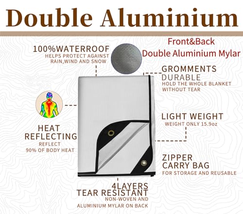 Heavy Duty Survival Blanket -Multifunctional Reflective Tarp Thermal Blanket - 60" x 83" Waterproof Sandproof for Camping Hiking Outdoors Multifunctional Emergency Blanket… - color: Double Aluminium