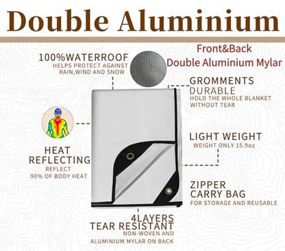 Heavy Duty Survival Blanket -Multifunctional Reflective Tarp Thermal Blanket - 60" x 83" Waterproof Sandproof for Camping Hiking Outdoors Multifunctional Emergency Blanket… - color: Double Aluminium