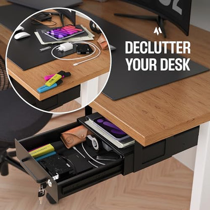 Under Desk Drawer Slide-Out – Lockable Metal Storage Drawer with Cable Management for Office & Home (Single, Bracketed) - size: Single (Bracketed)