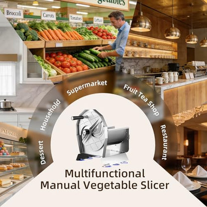 Manual Vegetable Fruit Slicer, Commercial Vegetable Cutter with 0-0.5"/0-13mm Thickness Adjustable, Stainless Steel Veggie Food Slicing Machine for Potatoes Lemons Tomatoes Onions,110V - size: Manual Model