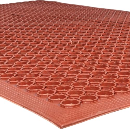 NoTrax 3' x 10' Anti-Fatigue Lightweight Restaurant Rubber Floor Mat with - color: Red, size: 3' x 10'