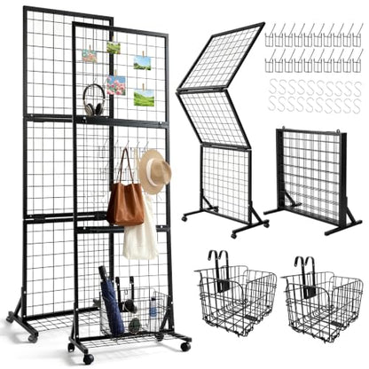 1.9' x 5.6' Grid Wall Panel, Movable Gridwall Display Rack with Hooks