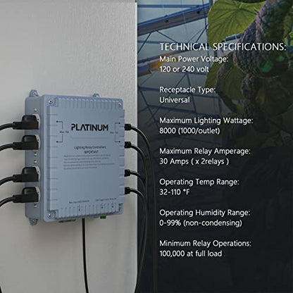 Lighting Relay Controller 8000W 8-Light HID Master Relay Controller w/Trigger Cord for Hydroponics Indoor Grow Lighting (8-Outlet) - size: 8-outlet