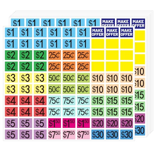 1" X 3/4" Removable Garage Sale Stickers,1800 PCS Yard Sale Price Stickers Rectangle Preprinted Price Labels for Fle Market Sale - color: Multicolored, size: 1 X 3/4 inch-removable
