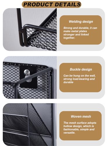 5 Tier Mesh Wall File Organizer,3 Pockets vertical Mount Hanging Organizer with Top/Bottom Tray | 2 Hooks | Wall Mount & Door Hanging for Office Home
