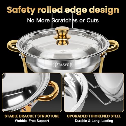 Round Chafing Dishes Buffet 4 Pack 5QT Gold Stainless Steel Lid - size: Gold-4 PACK