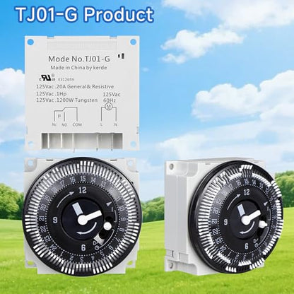 KERDE TJ01-G 24-Hour Timer, 120V 20-Amp Manual Override, 15-Minute Interval Switch, Indoor/Outdoor Appliance Timer for Lights, Fans, Pumps, DIY Electrical Projects