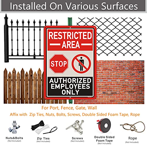 2 Pack Restricted Area Sign Authorized Employees Only 14 x 10 Inches Stop Do Not Enter Metal Reflective Rust Aluminum Weatherproof UV Protected Easy Mounting Indoor Outdoor Use