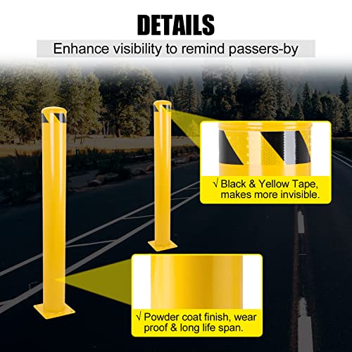 Safety Bollard, 42 Inch Height Yellow Steel Bollard Post, 4.5 Inch Diameter Pipe Safety Post, Durable Steel Safety Bollard Fits for Traffic Sensitive Area - size: 42x4.5