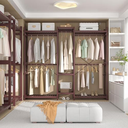 Homykic Bamboo Clothing Rack with 7 Shelves, 5 Rods, 70” Wide, Espresso - color: Espresso, size: III Large