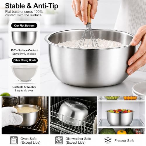 E-far Mixing Bowls with Lids Set of 5, Stainless Steel Nesting Salad Bowls - color: Black