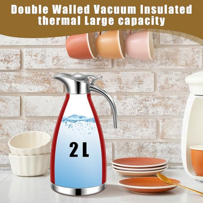 Uiifan 2 Pcs 68oz Thermal Coffee Carafe for Keeping Hot/Cold - color: Red