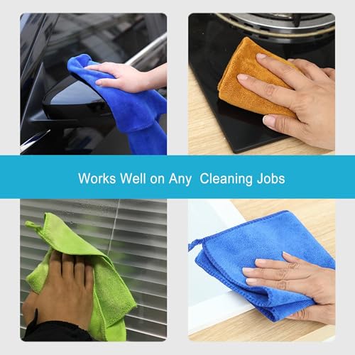 Microfiber Ultra Absorbent 400 GSM Microfiber Cleaning Cloths, Lint Free Reusable Towels for Kitchen, Dishes, Glass, Countertops, Car & Household Cleaning,12"x12" Green/Blue/Orange/White - color: Multi-colored