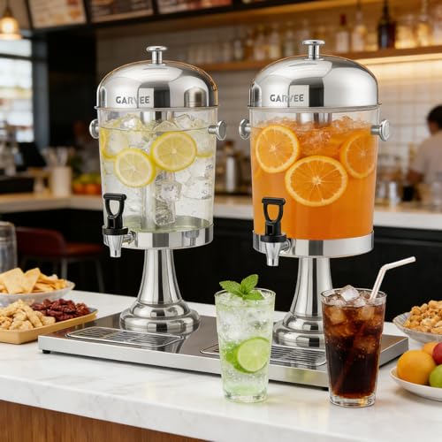 GarveeHome 4.4 Gallon Beverage Dispenser with Ice Core, Stainless Steel Large Cold Drink Dispenser with Stand, Spigot & Drip Tray for Lemonade, Iced Tea, Juice, Parties, Weddings & Events - color: Silver, size: 4.4 Gallon