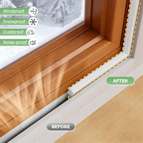 118" Wedge-Shape Foam Weather Stripping Self-Adhesive Door Window Seal Strip, Soundproof Noise Draft Blocker Gap Filler, Winter Insulation Tape for Exterior Interior Door Frame, White