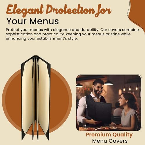 Prestine Menu Covers Made of Premium Faux Leather (10-Pack) - 5.5" x 11" - 6 Views - Black - Restaurant Menu - Wine List - Bar Menu - size: 5.5”x11” - 6 Views
