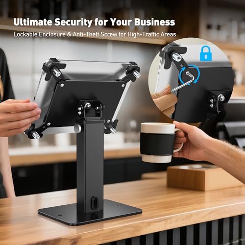AboveTEK Anti-Theft iPad Kiosk Stand, 360 Rotation & Adj. Height 8.3"–13.4", Heavy-Duty Steel & Aluminum, Fits 9.7"-13" Tablets, Security Retail POS Tablet Stand for Business & Commercial Use - color: Black