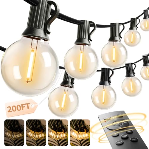 addlon Outdoor String Lights 200FT G40 with Remote 108 LED Waterproof Bulbs - color: Black, size: 200FT