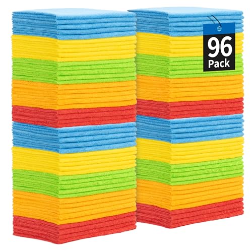 Microfiber Towels for Cars, 96 Pack Microfiber Cleaning Cloths, 11.5"*11.5" Cleaning Towels Bulk Absorbent Lint-Free, All-Purpose Rags for bar, Office, Household Cleaning - color: Assorted, size: 96 Pack