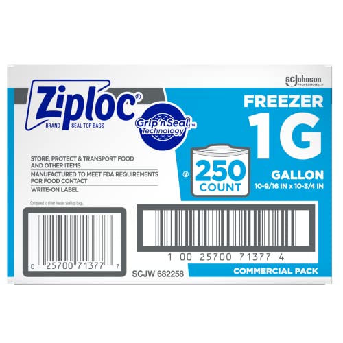 Ziploc Gallon Food Storage Freezer Bags, Grip 'n Seal Technology for Easier Grip, Open, and Close, 250 Count (Pack of 8, 2000 Count Total) - size: 250 Count (pack of 8)