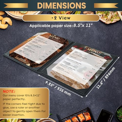 Menu Covers 8.5 x 11 Inch, 10 Pack, 2 View, Black PU Leather