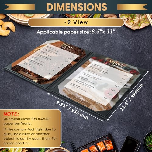 Menu Covers 8.5 x 11 Inch, 10 Pack, 2 View, Black PU Leather