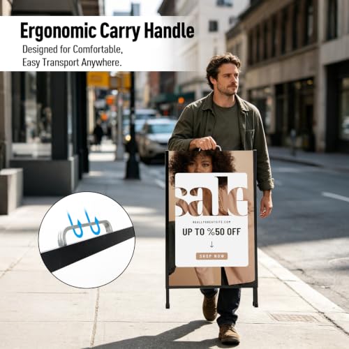 Heavy Duty A Frame Sign 24x36 inch - Double Sided Slide-in Metal Sandwich Board for Outdoor Sidewalk Business Advertising, Black Folding Pavement Display Stand, Frame Only - color: Black-1PACK Double-Sided