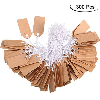 Marking Tags Kraft Price Tags Writable Blank Price Labels Display Label with Elastic Hanging String(Brown,1.02 x 0.47 Inch)
