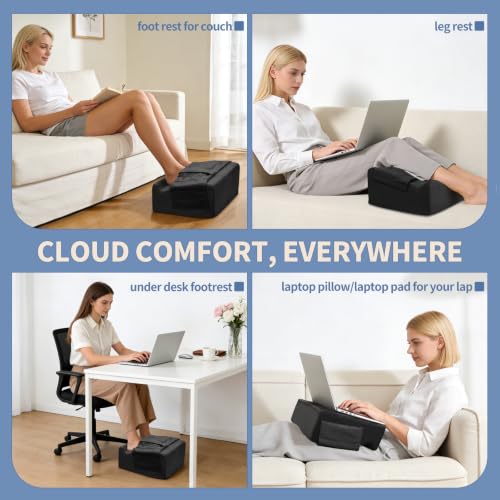 Under Desk Footrest with Rocking Base & Warming Cover, Black Velvet - color: Black, size: 12.6" L x 15" W x 7.3"