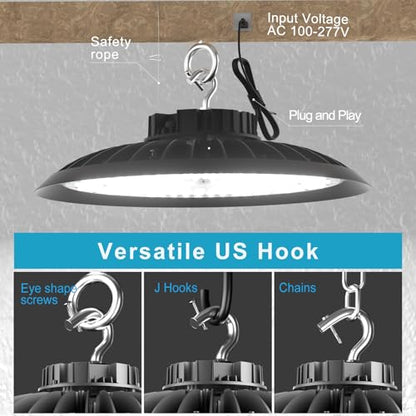 Lightdot 600W High Bay LED Light 90000lm Commercial Bay Lighting AC100-277V (Driver Equipped, 5Yrs Warranty) UFO LED High Bay Shop Light for Warehouse,Workshop, Garage & Barn,Plug & Play-2Pack