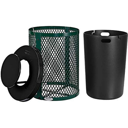 Global Industrial Outdoor Diamond Steel Trash Can with Rain Bonnet Lid and Plastic Liner, 36 Gallon Capacity, Green, Commercial Trash Can, 23-1/2" Diameter, 40-1/2"H - color: Green
