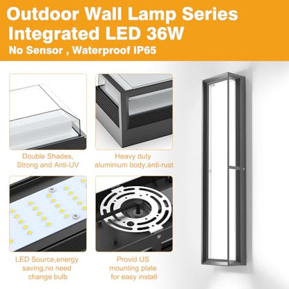Large Outdoor Wall Lights,10%-100% Dimming LED Wall Sconce Light,3000k 4500K 6000k,23.6in LED Exterior Light Fixture,IP65 Matt Black Fixture for Commercial and Residential(2Pack)
