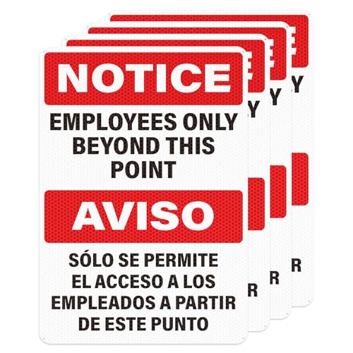 4 Pack Employees Only Beyond This Point Signs Bilingual 10 x 7 Inch - color: Bilingual