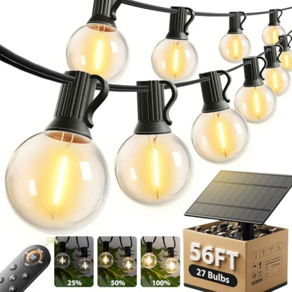 addlon 56FT(50+6) Solar String Lights Outdoor with Remote, 27 LED G40 Bulbs - size: 50FT