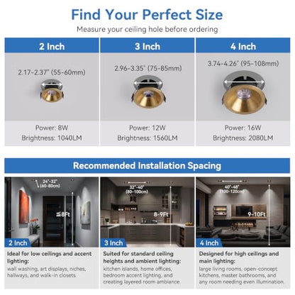 CycevSun 2 Inch Anti-Glare Gold Recessed LED Lights COB Spotlight, 6-Pack - color: Gold, size: 2 Inch