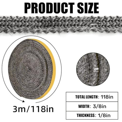Self Adhesive Heat-Resistant Flat Gasket Tape for Stoves and Fireplaces - color: 3/8" Wide - 118" Length