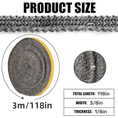 Self Adhesive Heat-Resistant Flat Gasket Tape for Stoves and Fireplaces - color: 3/8" Wide - 118" Length