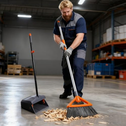 CLEANHOME Heavy Duty Broom with Dustpan Combo Set, Grey