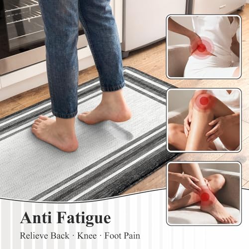 KIMODE Anti Fatigue Kitchen Mat for Floor,Farmhouse Kitchen Rugs Non Slip - color: Black, size: 17.3" x 47 "+ 17.3" x 29 "--0.47 inches
